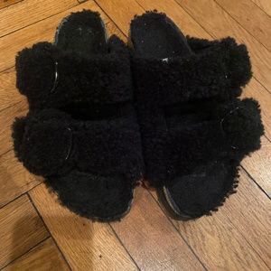 Birkenstock Papillio Black Shearling Slides